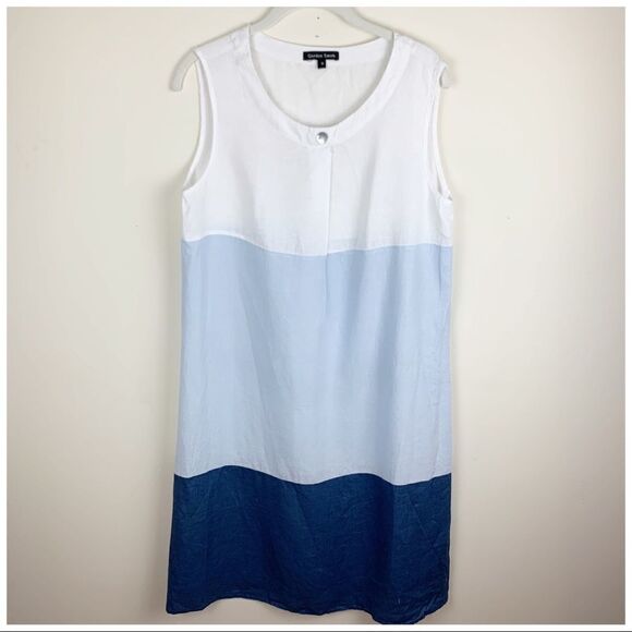 Gordon Smith Blue and White Linen Sleeveless Color-block Sheath Dress Sz 10 - Picture 15 of 15